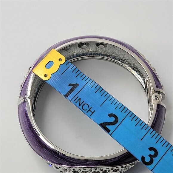 PURPLE Enamel Wide Hinged Cuff Bangle Crystal Rhinestone Bracelet - Picture 8 of 9